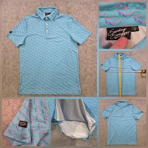 Sunday Swagger Polo Shirt Mens Small Blue Sunglasses Print Golf Performance